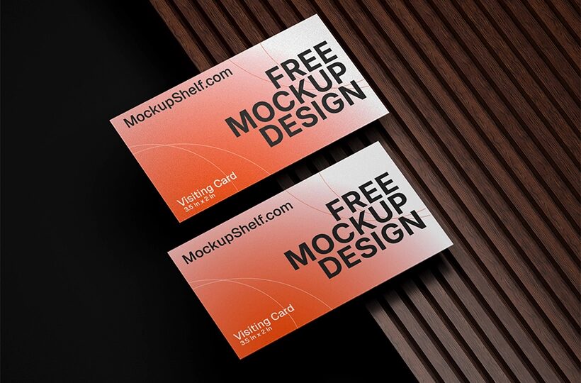 Business Card Mockup on Wood PSD for Branding