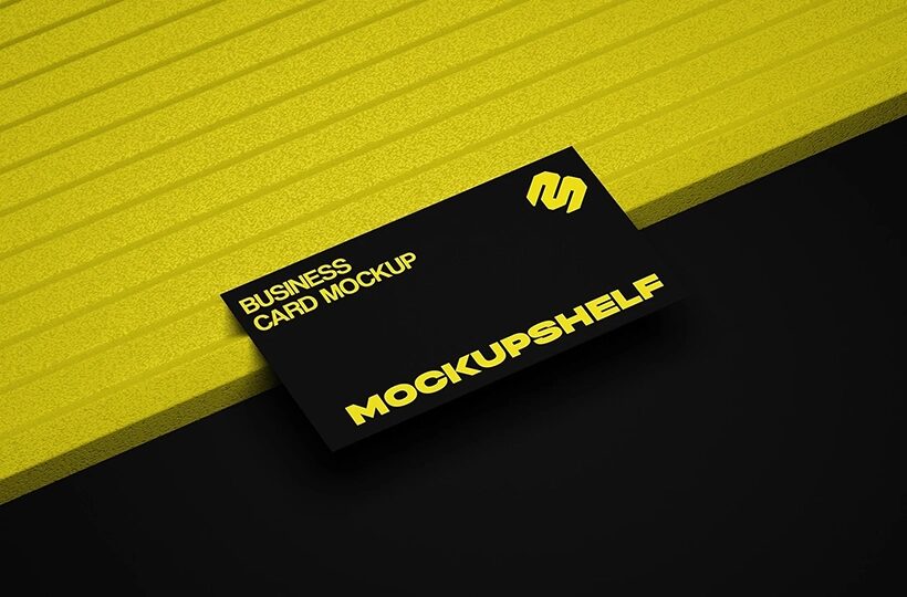 Business Card Mockup on Yellow Surface PSD, Bold Contrast