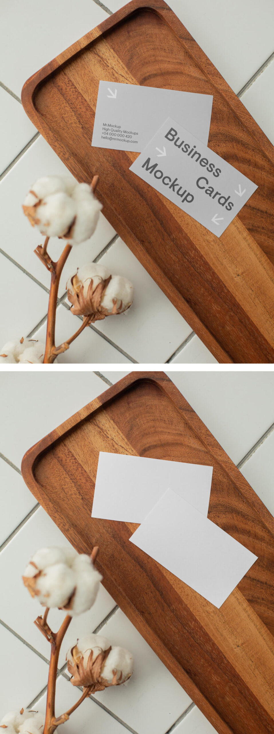Business Card on Wood Table Mockup