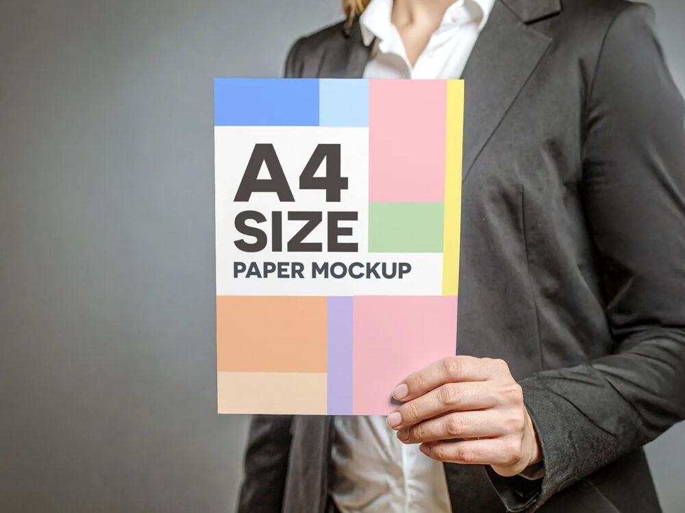 Business Woman Holding A4 Paper Mockup