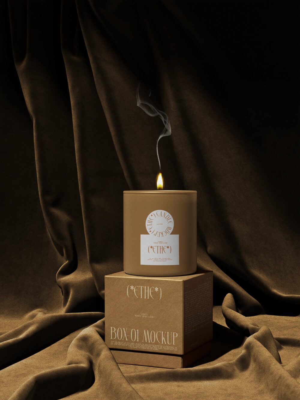 Candle And Box Mockups With Curtains V1 Front View