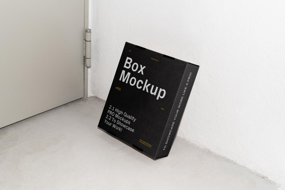 Cardboard Box Leaning Against Wall Mockup