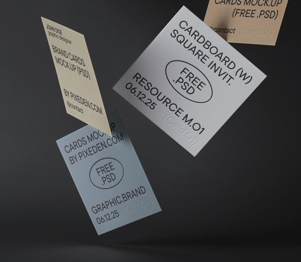 Cardboard Square Invitation Brand Cards Psd Mockup
