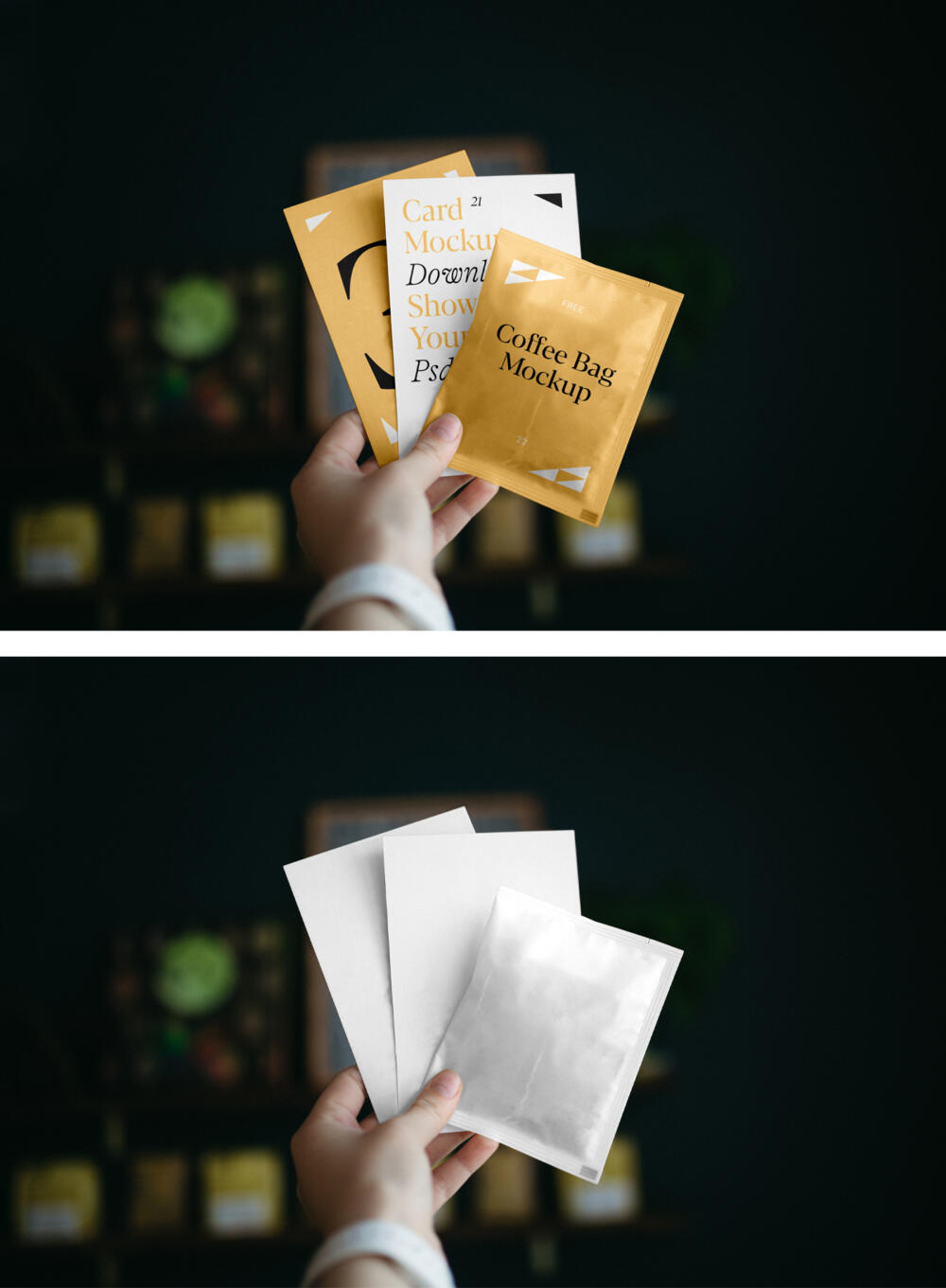 Cards with Coffee Bag Mockup