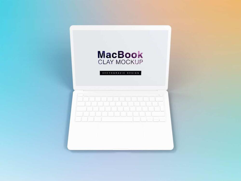 Center Top View Laptop Macbook Clay Mockups