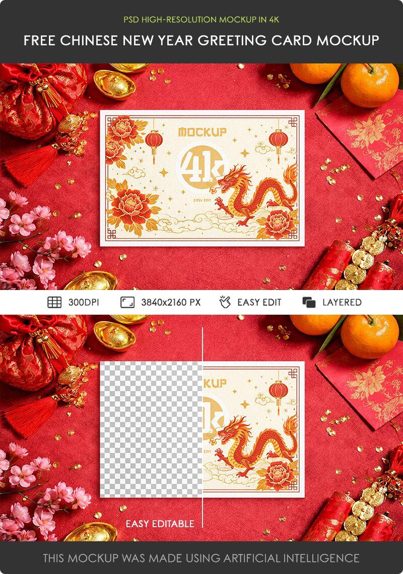 Chinese New Year Greeting Card Mockup
