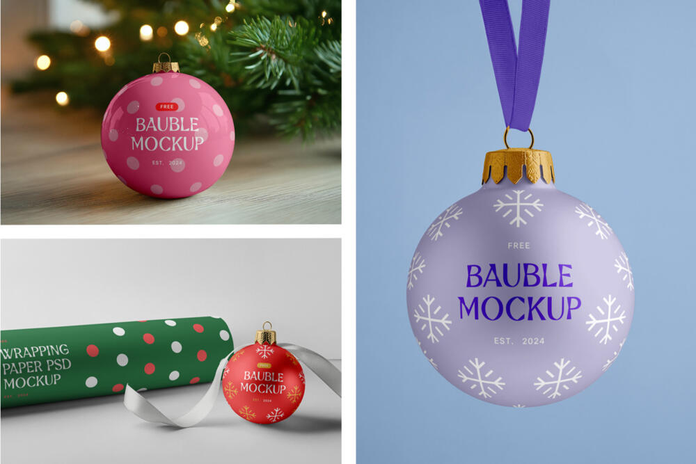 Christmas Bouble and Wrapping Paper Mockups