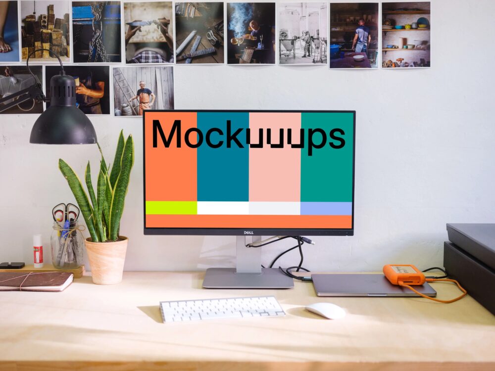 Clean desk with Dell display mockup