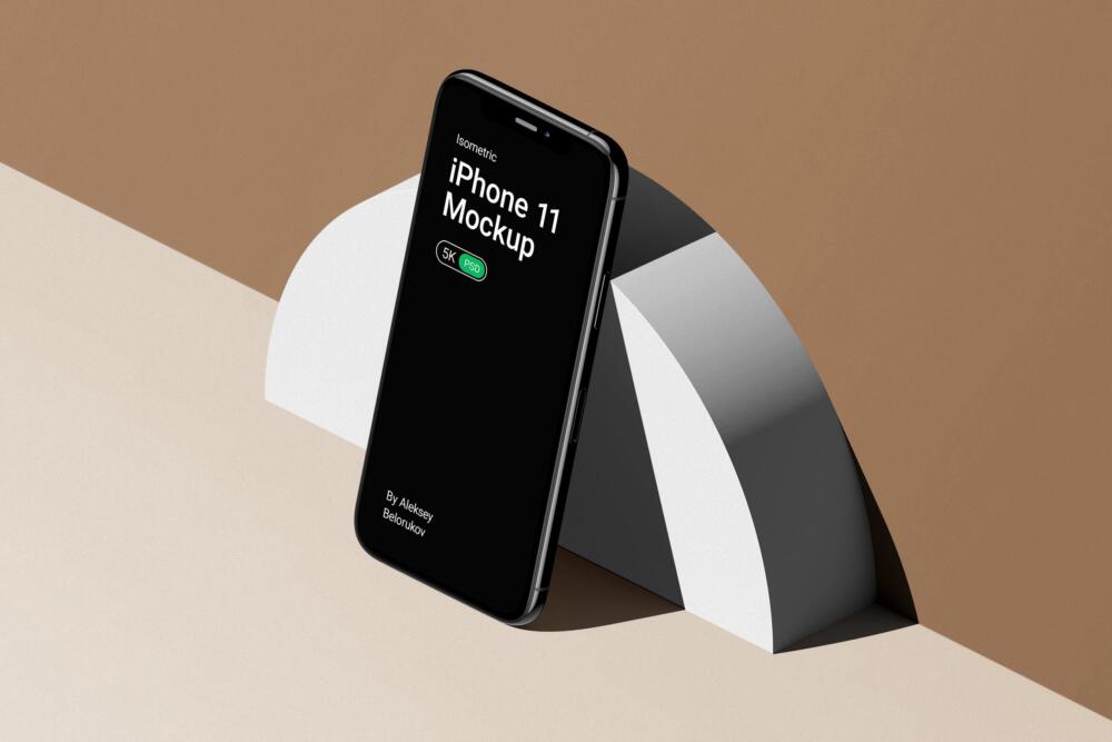 Clear Scene With iPhone 11 Pro Mockup V2 Isometric