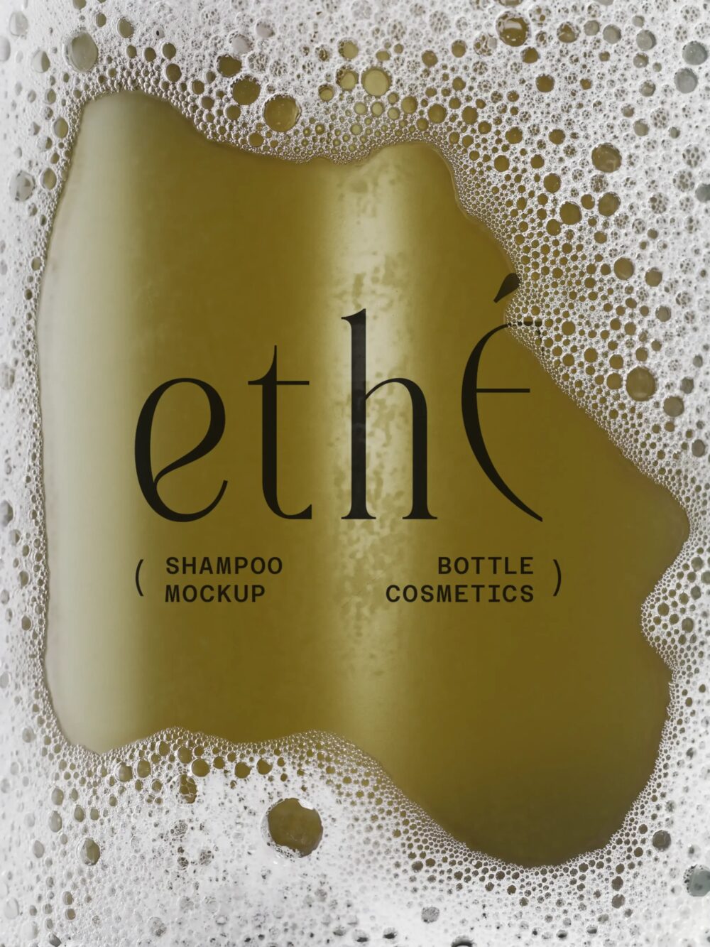 Close Up Shampoo Bottle Mockup Surrounded By Soap Foam Front View | Mockup store