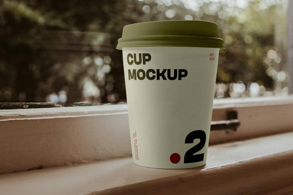 Coffee Cup on Window Ledge Mockup