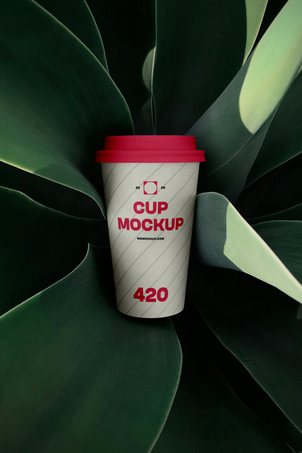 Coffee Cup Surrounded by Plant Mockup