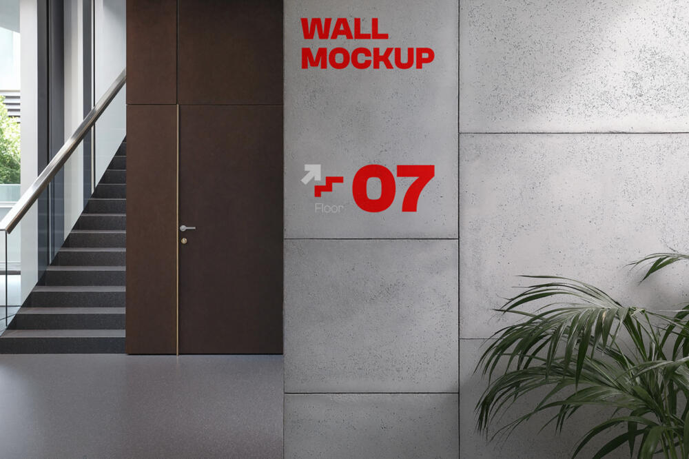 Concrete Wall with a Plant on the Office Mockup