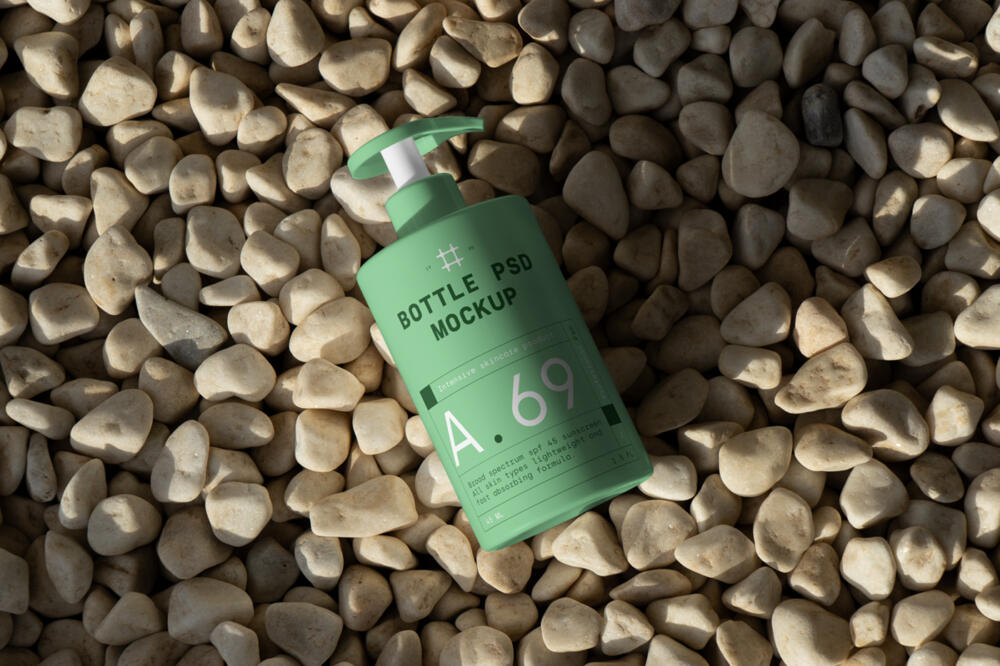Cosmetic Bottle on the Beach Mockup
