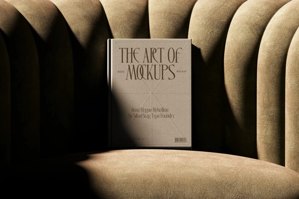Cover Book Mockup On Armchair V2 Front View