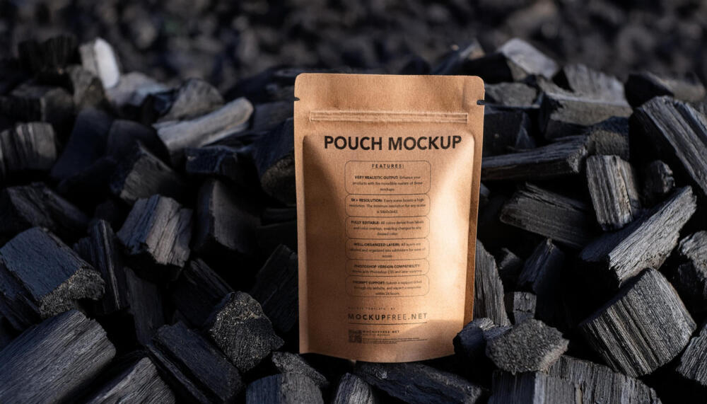 Craft Paper Pouch Mockup on Charcoal