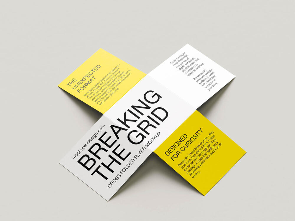 Cross folded flyer mockup