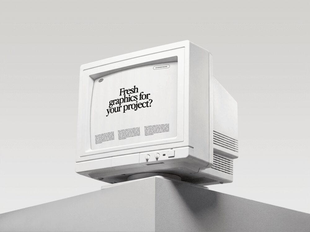 CRT Monitor Mockup on a White Plinth