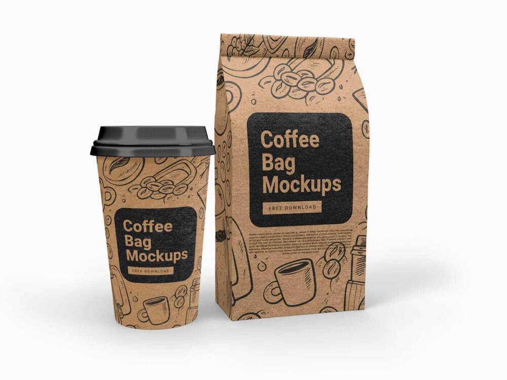 Cup And Coffee Bag Mockups