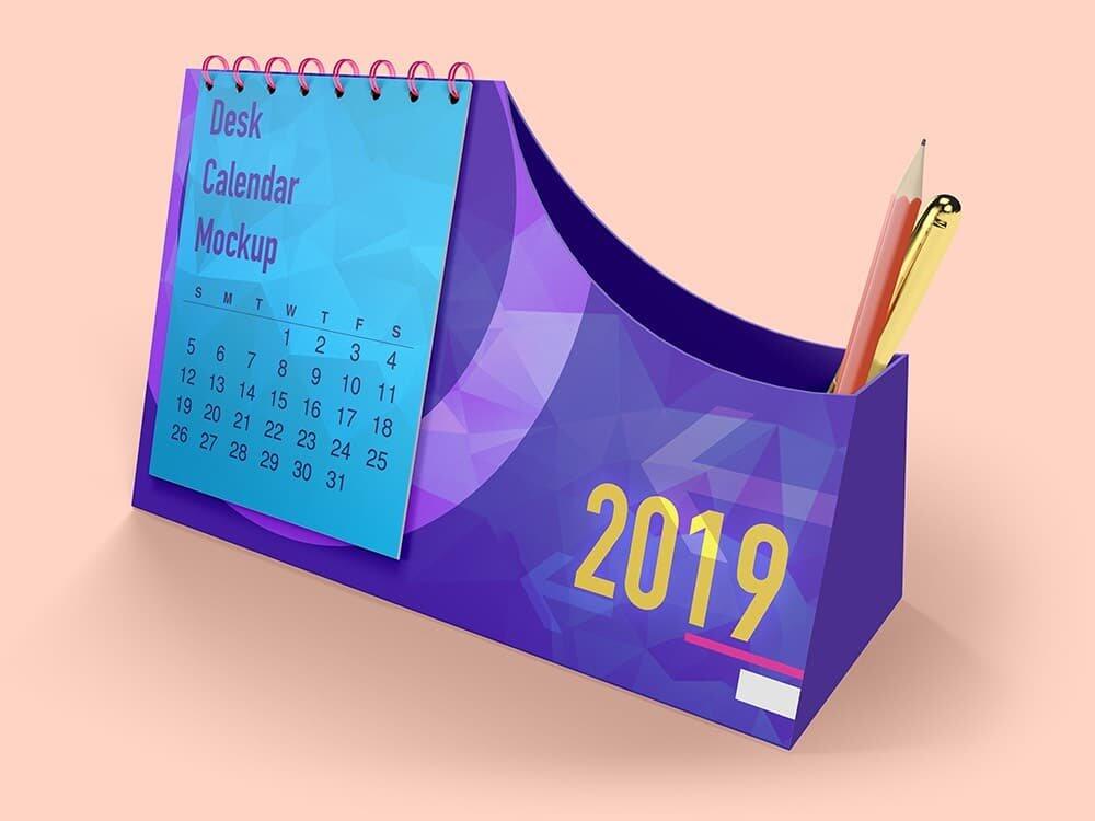 Desk Calendar With Pen Box Mockups