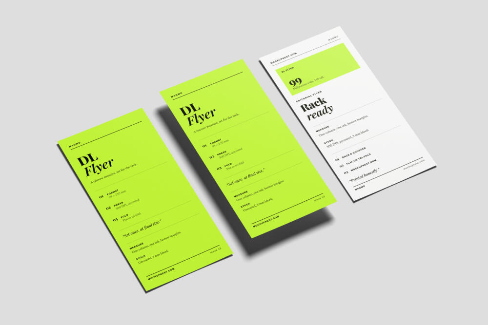 DL Handbill Mockup On Surface Angled View