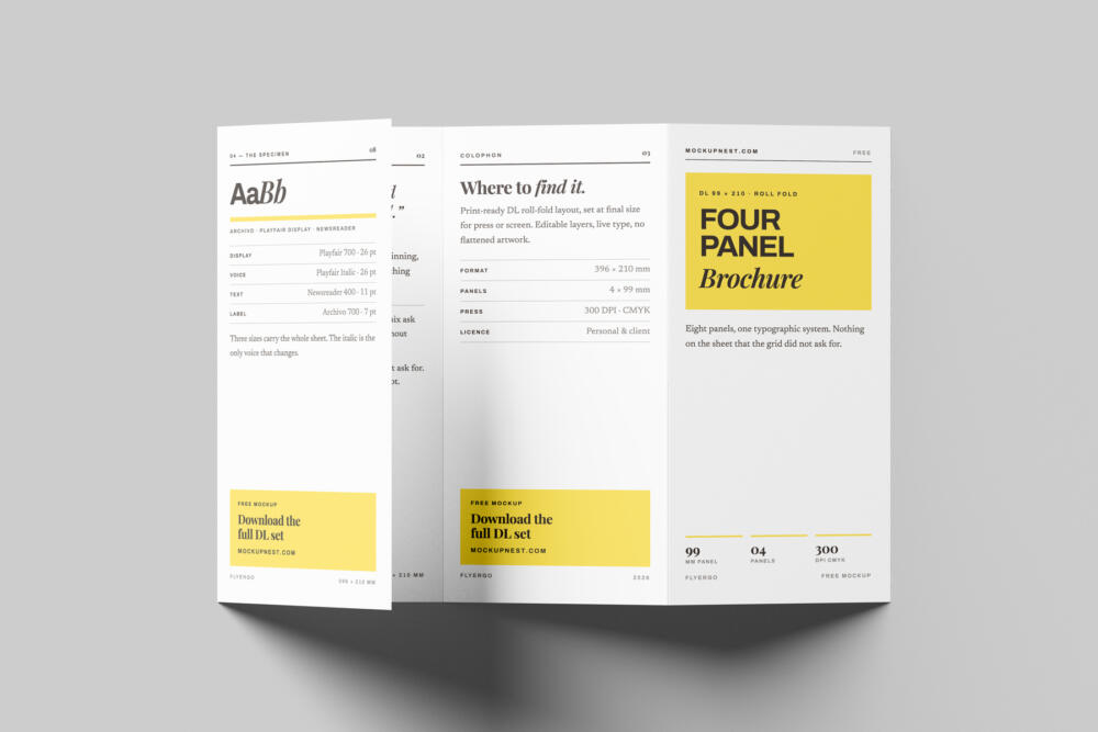 DL Quard Panel Accordion Flyer Mockup