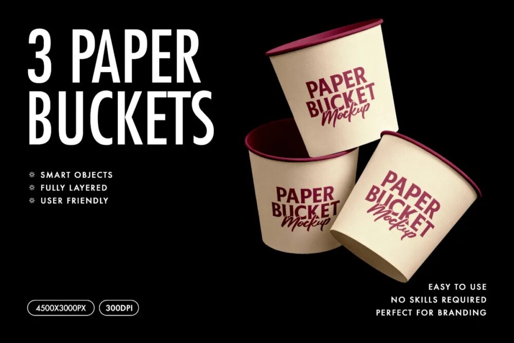 Download 3 Paper Buckets Mockup