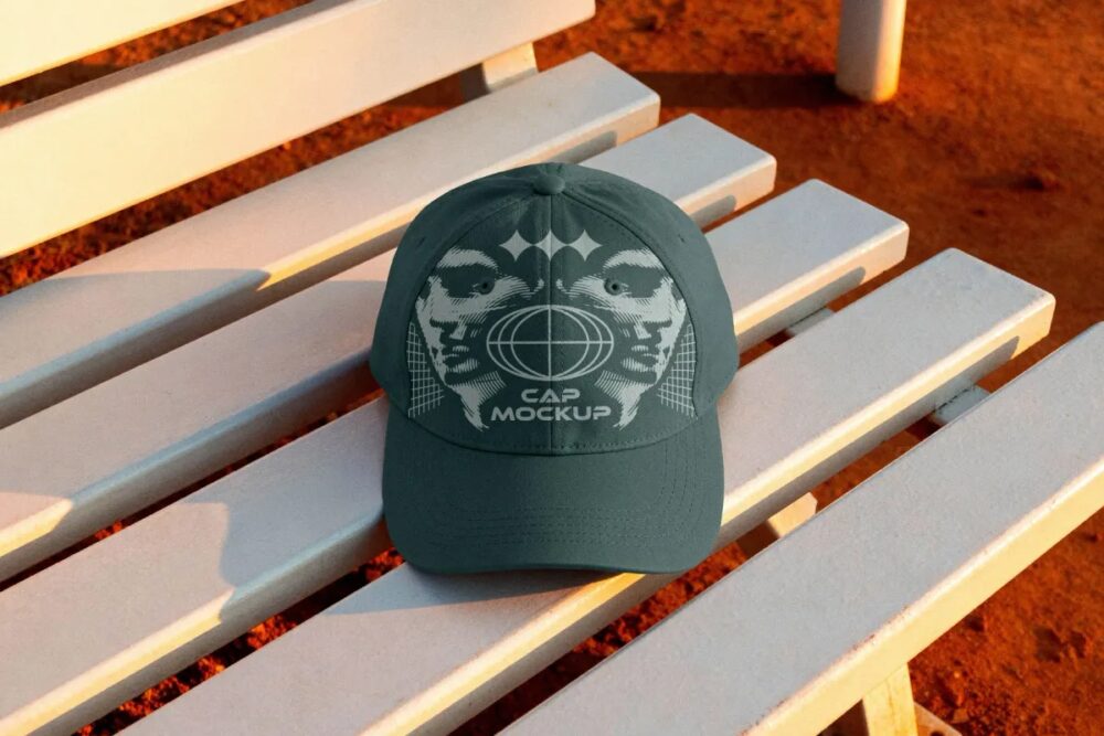 Download Baseball Cap Mockup on Bench
