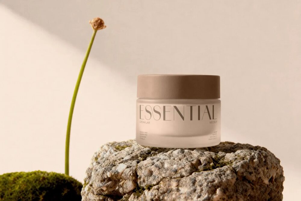 Download Cream Jar Mockup on Stone Surface