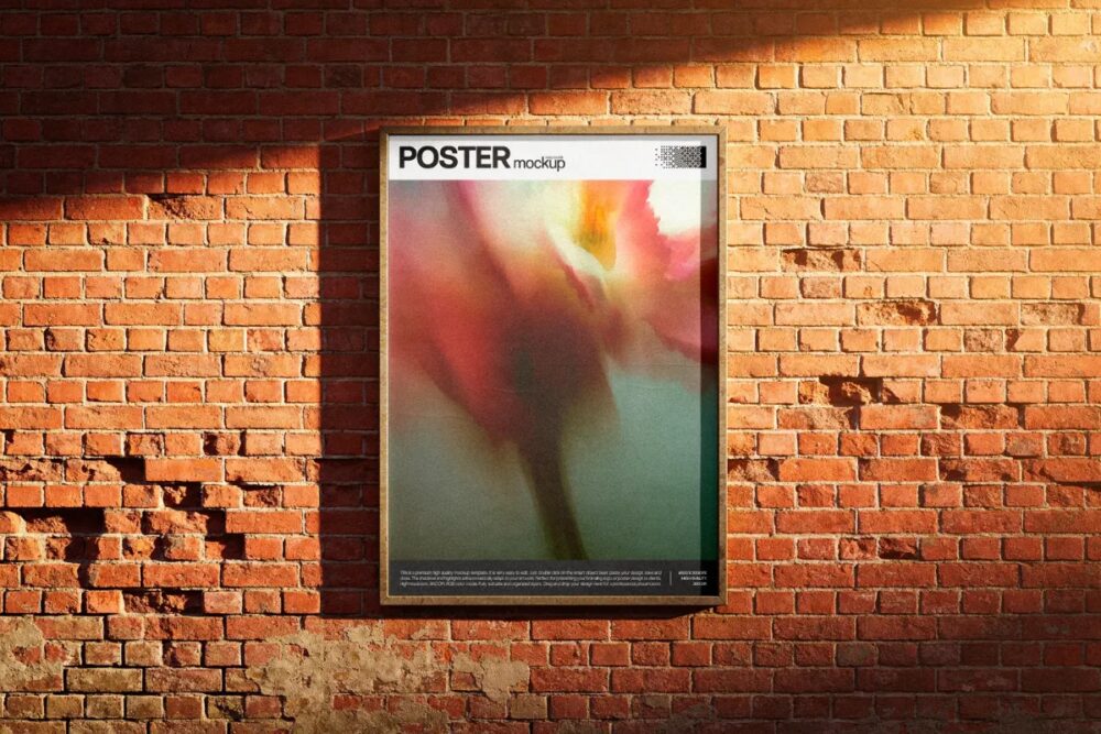 Download Framed Poster Mockup on Brick Wall