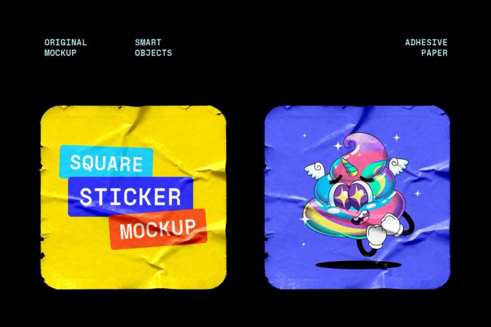 Download Glued & Worn Rectangle Sticker Mockup