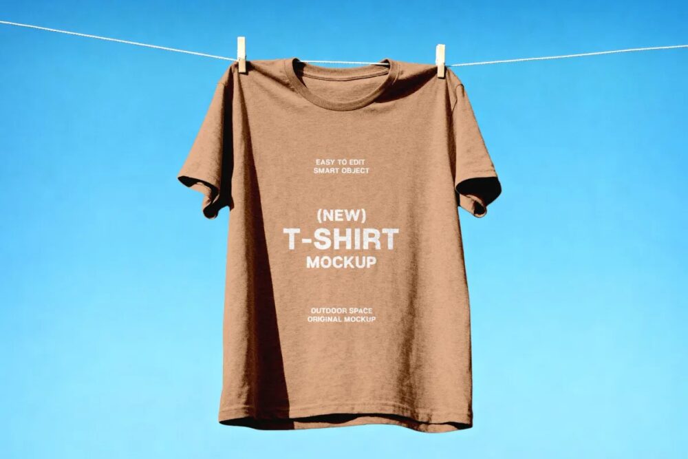 Download Hanging T-Shirt Mockup on Clothesline