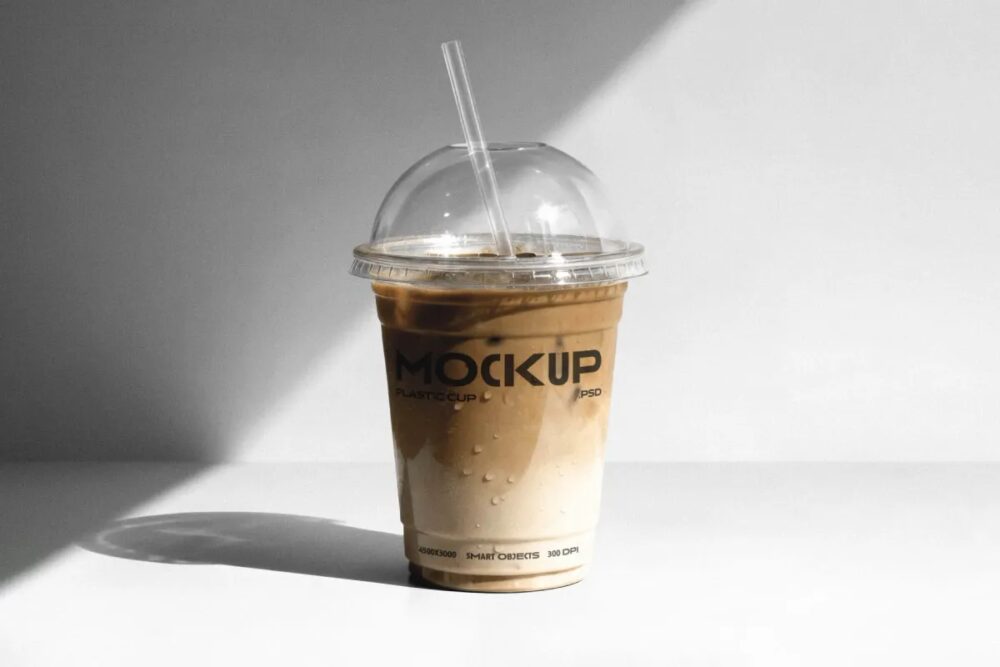 Download Plastic Coffee Cup Mockup with Straw and Lid