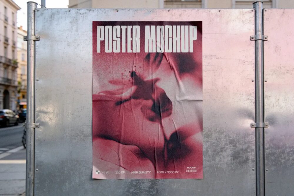 Download Poster Mockup on Construction Fence