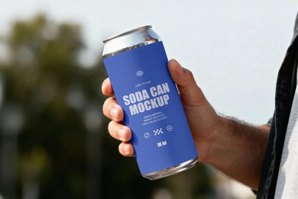 Download Soda Can Mockup in Hand