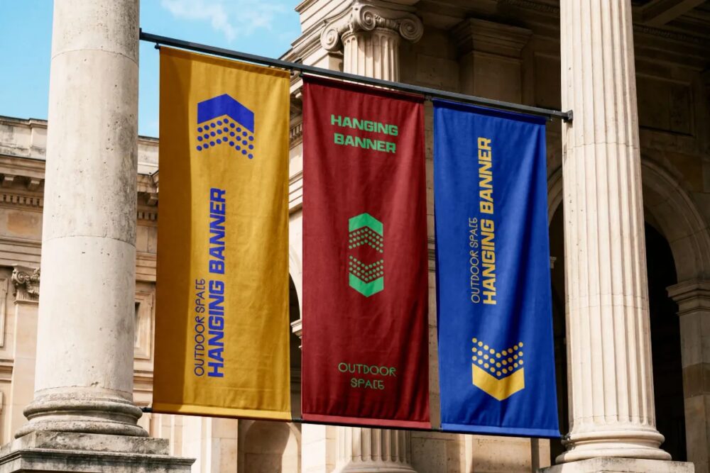 Download Vertical Fabric Banners Mockup