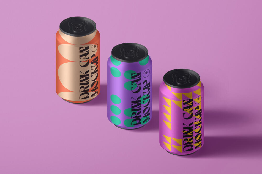 Drink Can Mockups V6 Isometric