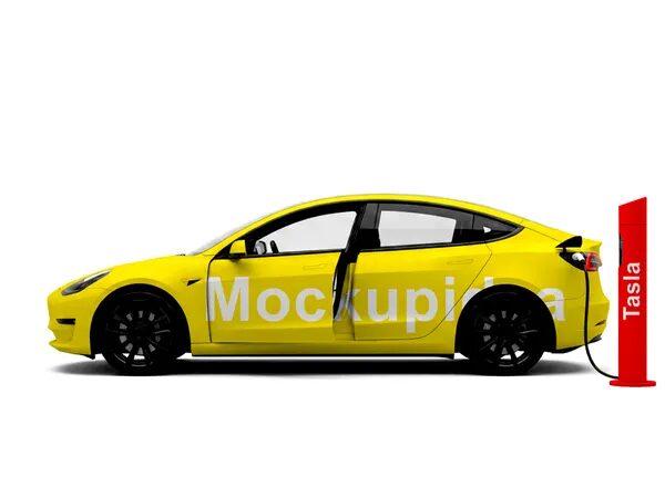 Electric Vehicle Wrap Mockup — Charging Station Scene (PSD)
