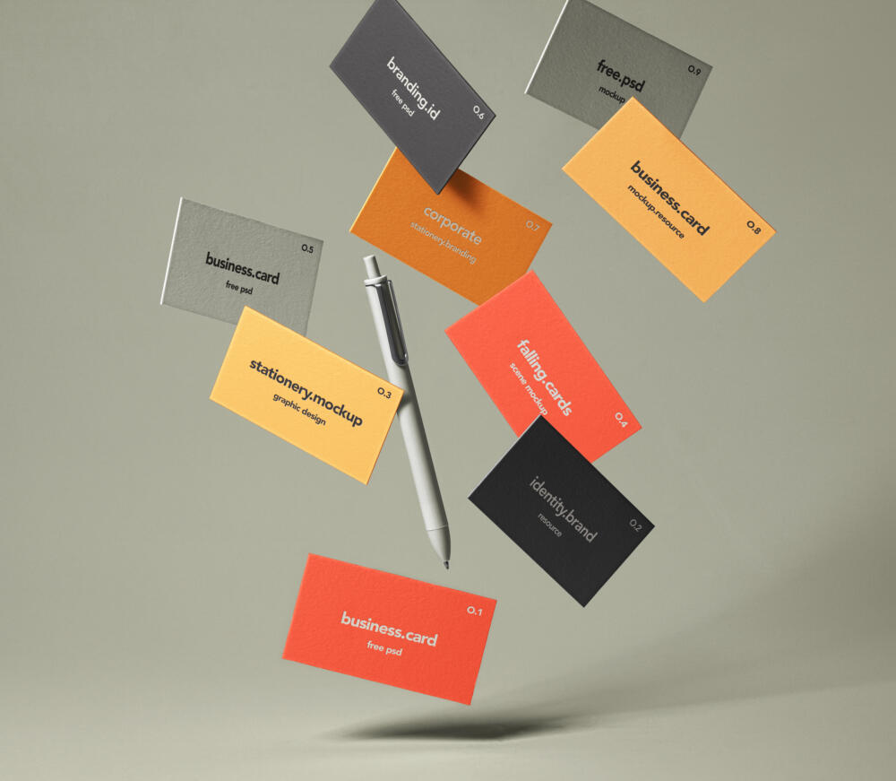 Falling Psd Business Cards Mockup Set