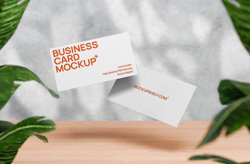 Floating Business Card Mockup PSD, Tropical Scene