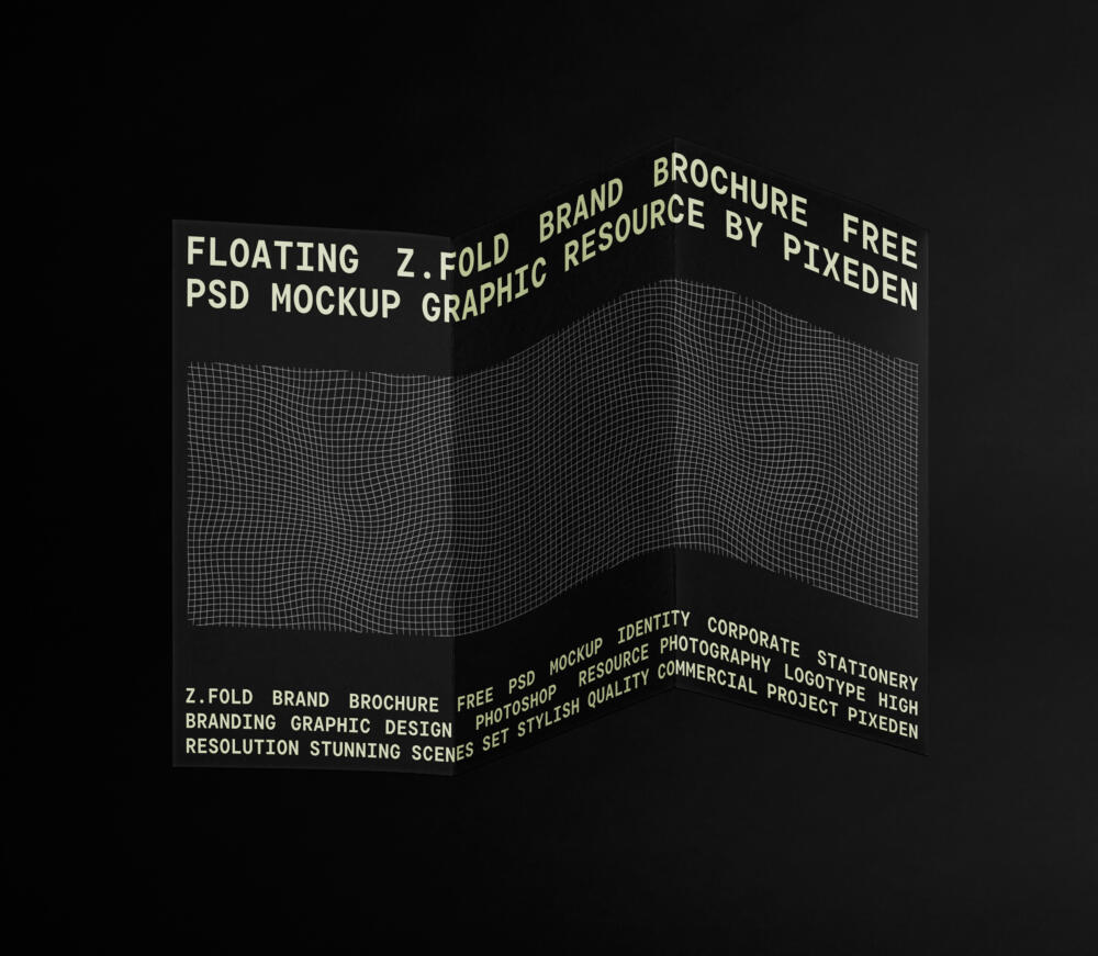 Floating Z-Fold Brand Brochure psd Mockup