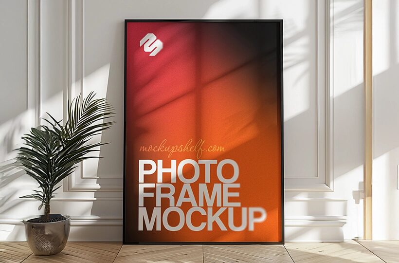Floor Photo Frame Mockup PSD, Interior Wall Scene
