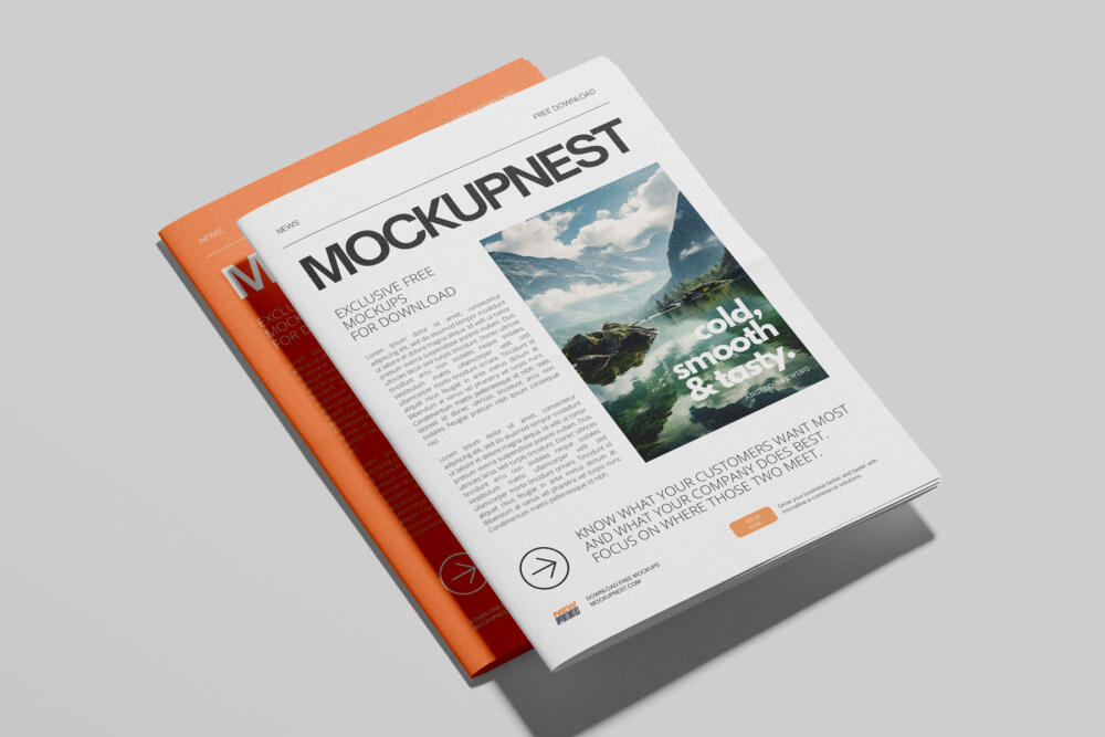 Realistic Window Frame Background Folded Newspaper Mockup on Clean Minimal Background
