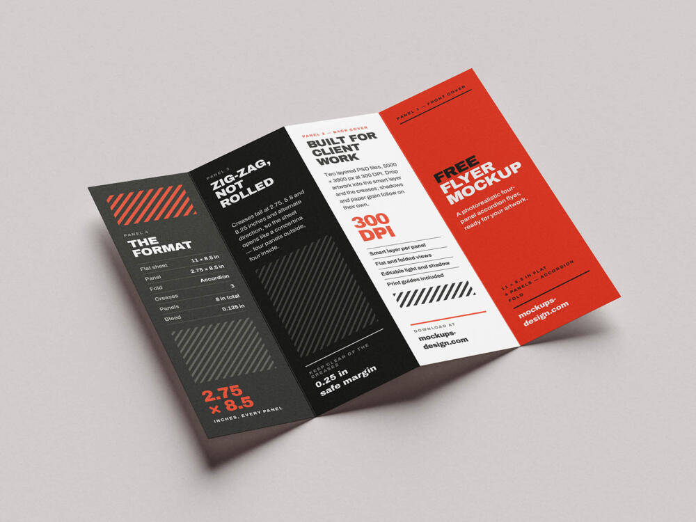 Four-panel accordion fold flyer mockup
