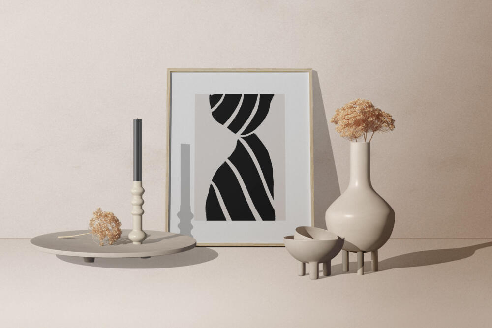 Frame Mockup On The Table With Decorative Vase And Candle