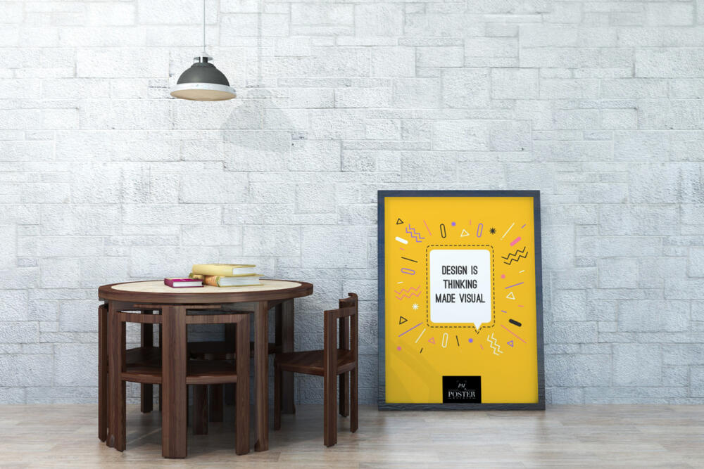 Gallery Furniture With Poster Mockup PSD on Wooden Floor
