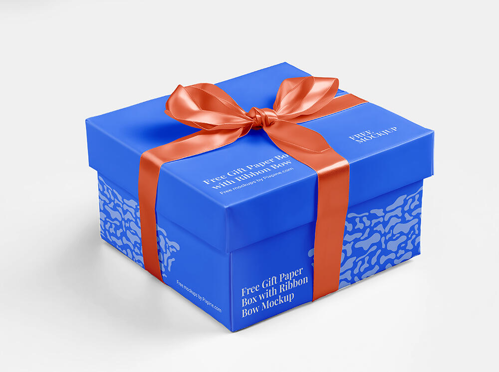Gift Paper Box with Ribbon Bow Mockup