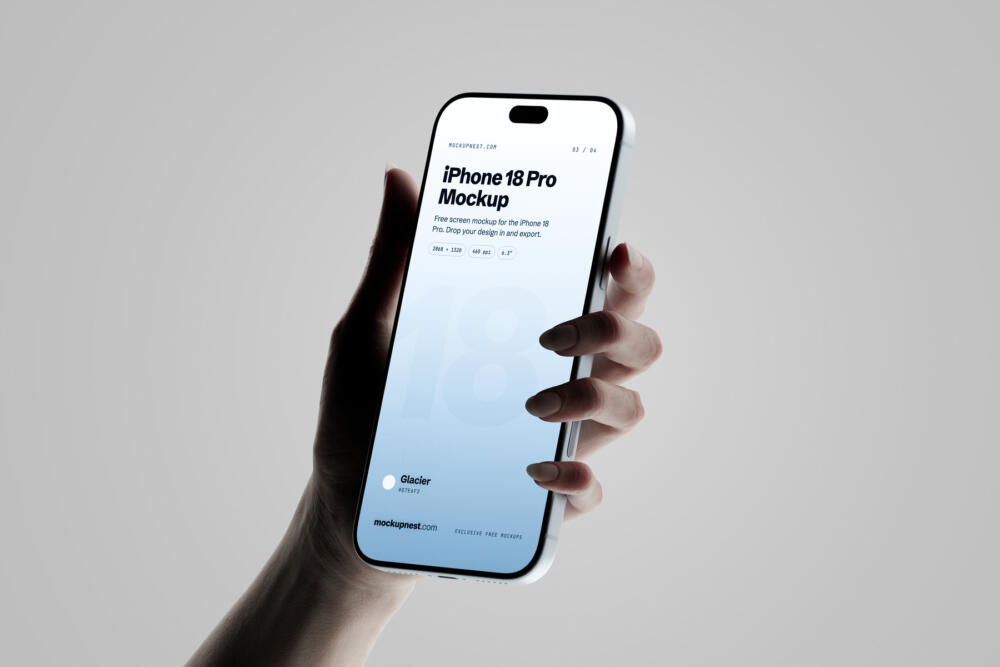 Glacier Color iPhone 18 Pro Mockup Holding Hand