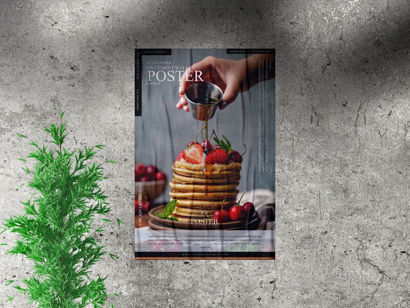 Glued Paper on Cement Wall Poster Mockup