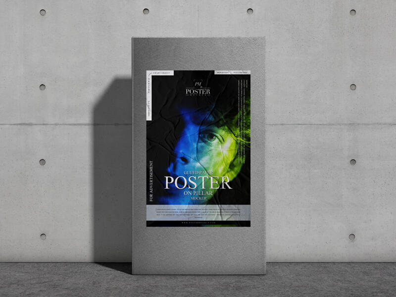 Glued Paper Poster on Pillar Mockup